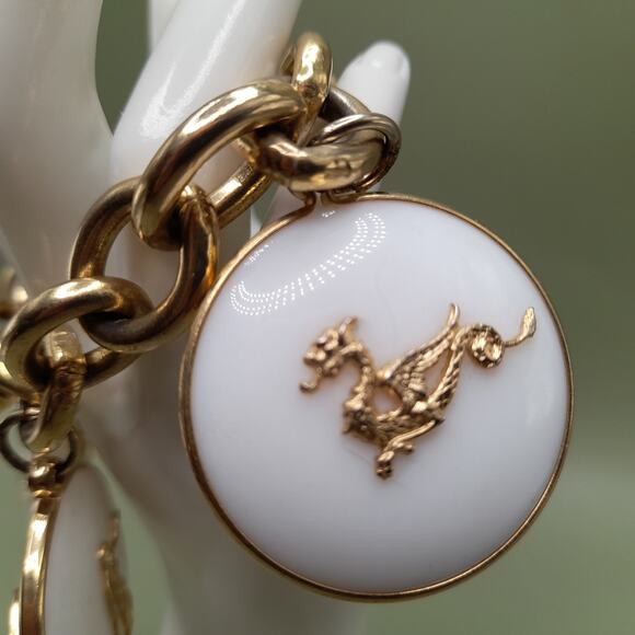 1950s Mid-Century Animal Charm Bracelet White Gold Tone Toggle Vintage - Picture 11 of 13